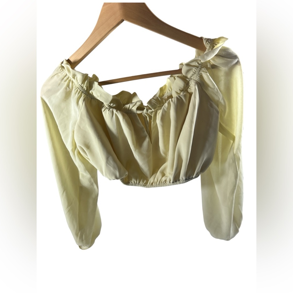 12th Tribe Yellow Long Sleeve Crop Top Boho Chic Romantic Ruffle Blouse Small S - Picture 10 of 10